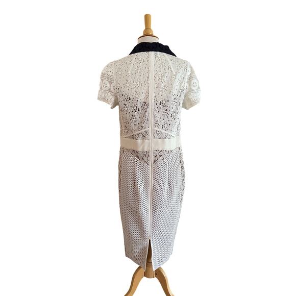 Elegant Lace Midi Dress - White, Black, and Orange - Picture 3 of 6